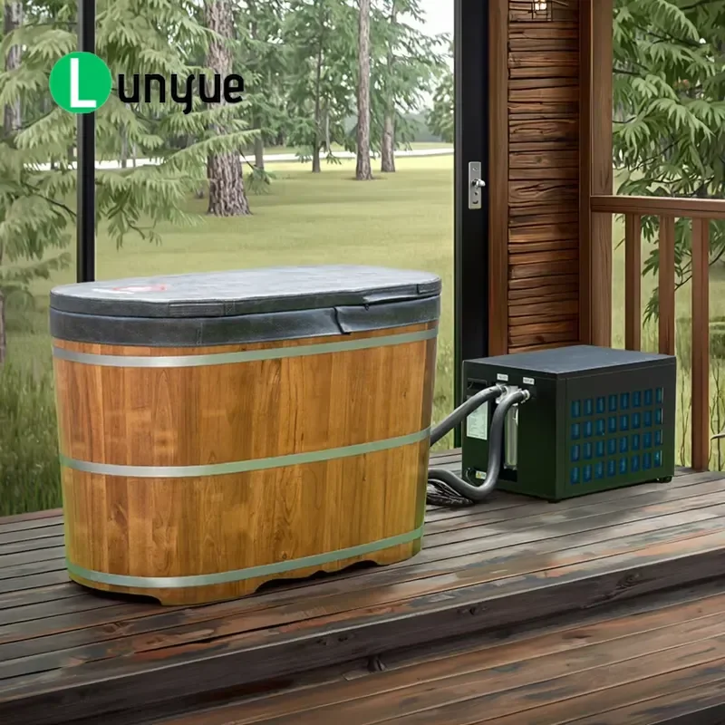 Traditional Design Outdoor Wooden Freestanding Oval Ice Bath Tub Intelligent Hot and Cold Soak Recovery Cooler for Home Spa