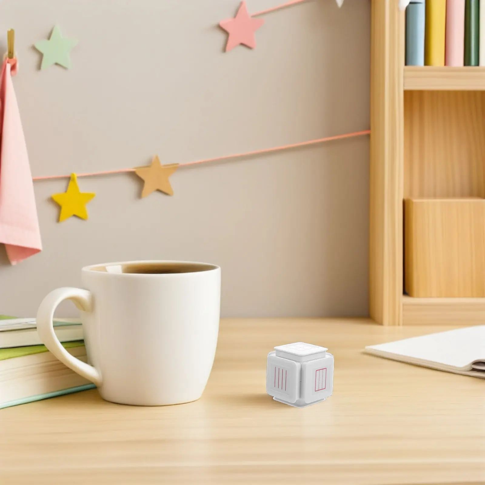 Sello de aprendizaje autoentintable de seis caras con cuadrícula, Tianzige Mizige, reloj, Pinyin, líneas en inglés para práctica de escritura preescolar y profesores