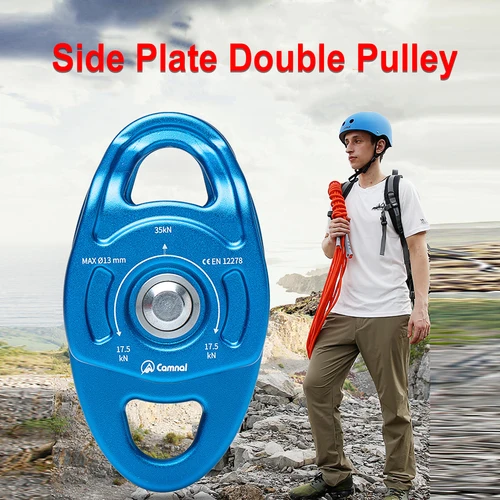Imagen 2 del producto Polea doble de 35KN, polea de cuerda doble para cuerda, árbol, escalada, espeleología, escalada, transporte, arrastre, elevación