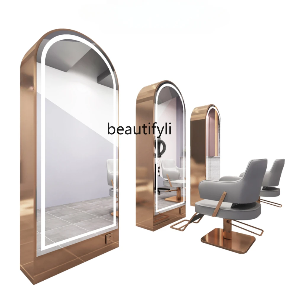 

Barber Shop Dressing Table Stainless Steel Hot Dyeing Single-Sided Floor Mirror