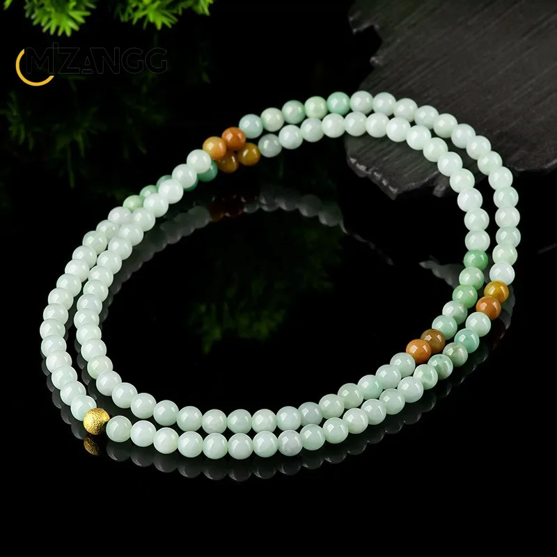 Natural Jadeite 6mm Three-color Jade Bead Necklace Sweater Chain Men's and Women's Three-circle Bracelet Luxury Fashion Jewelry