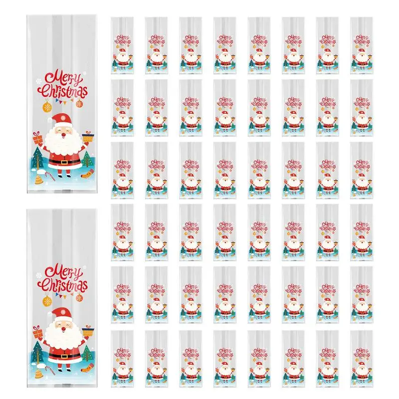 

Christmas Candy Bags Winter Candy Goodies Bags 50X Candy Cookie Treat Bags Kids Goody Bags With Santa Snowman Pattern For