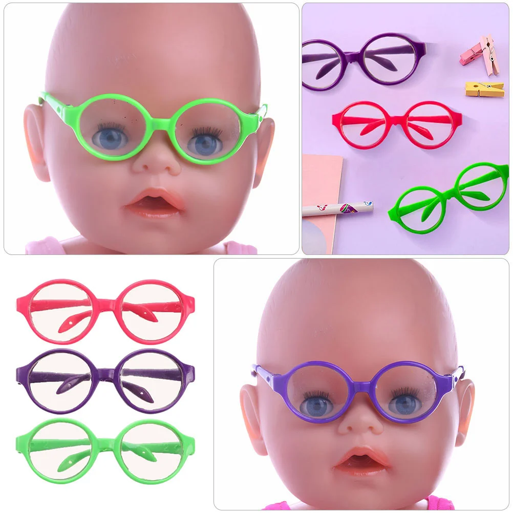 

3 Pcs Mini Baby Dolls Glasses Dress Up Eyeglasses Plastic Props Accessories Dressing