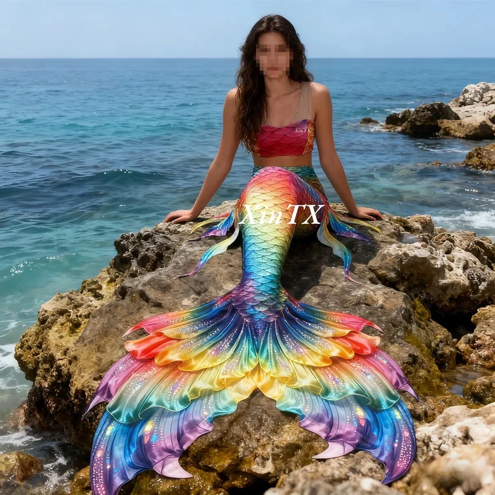 Хвост русалки, большой женский купальник цвета радуги для дайвинга, аквариума, плавания и морской фотографии HD, новинка