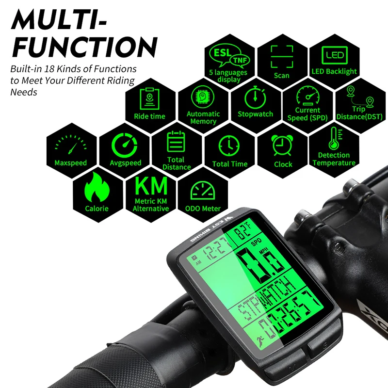 WEST BIKING Waterproof 5 Language Bicycle Wireless Computer Cycling Odometer MTB Bike Stopwatch LED Screen Digital Speedometer