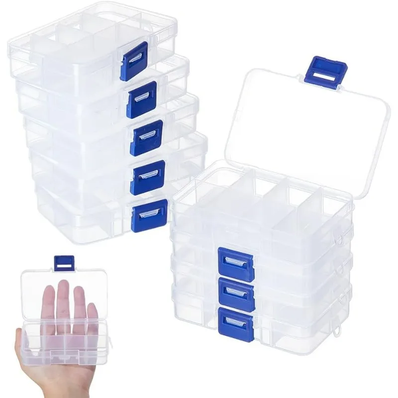 

10 Pack 8 Grids Plastic Organizer Box 2.7x4.7x0.89 Clear Plastic Jewelry Dividers Box Organizer Mini Tackle Boxe Jewelry Storage