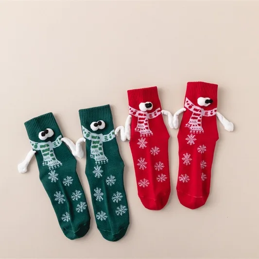 Magnetic Christmas Will Hold Hands Socks Funny Midtube Sock Personality Breathable Sock Solid Color Christmas Fashion Tide Socks