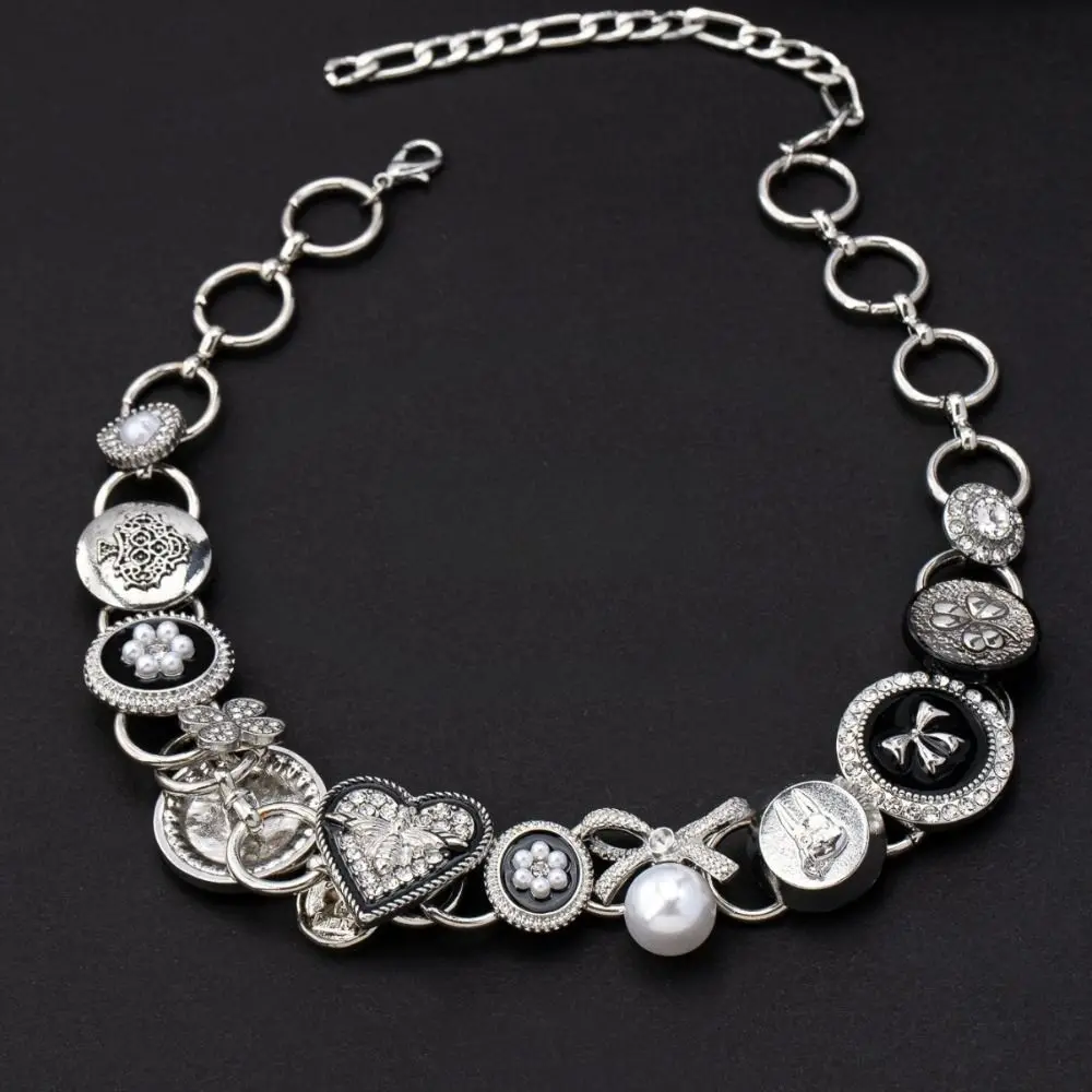 

Fashion Bead Y2K Vintage Necklaces Bowknot Pearl Flower Metal Buckle Choker Neck Jewelry Heart Punk Goth Accessories Gift
