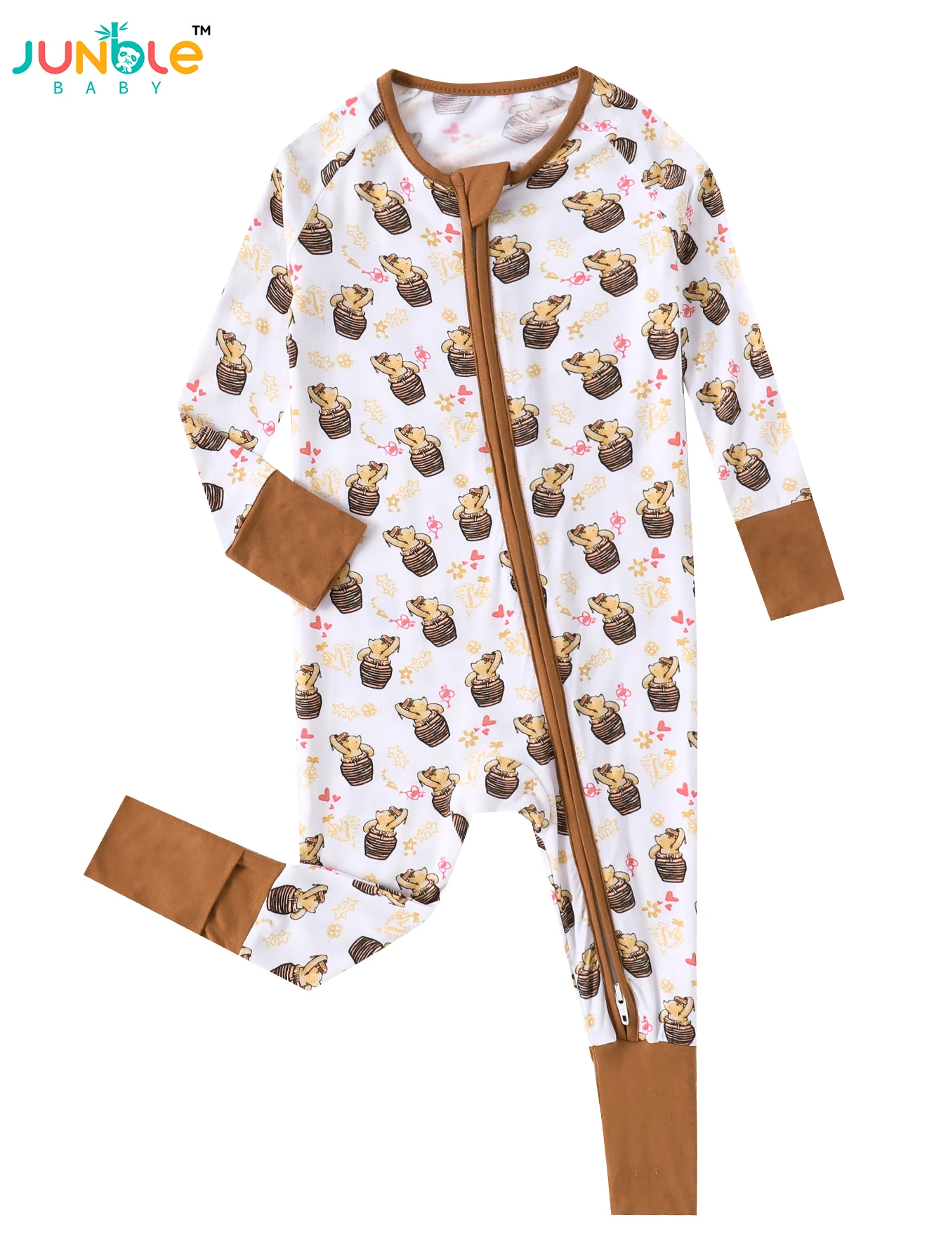 Baby bamboo fiber thin soft breathable fabric Bear bee print new casual baby reversible foot cover zipper clothing