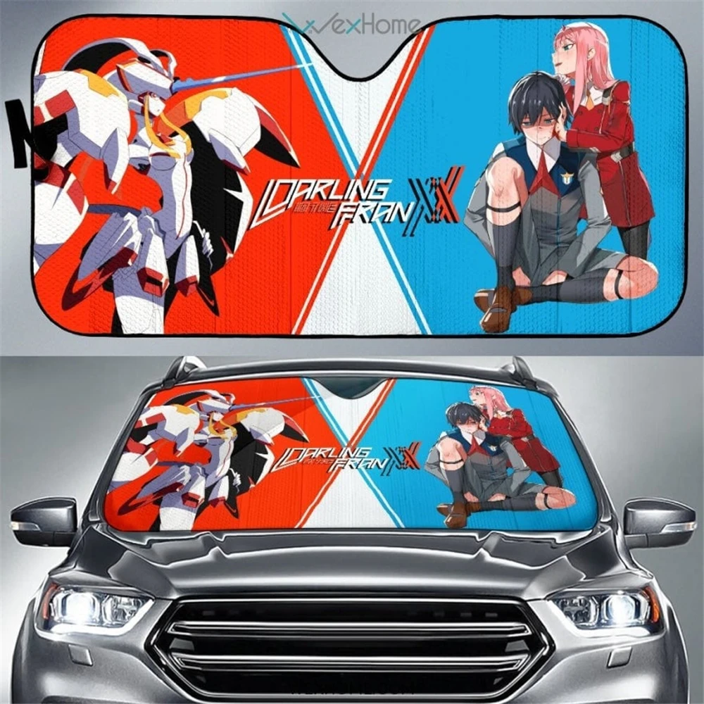 Foldable Windshield Sunshad Darling In The Franxx Anime Design Windscreen Cover Easy to Intall Auto Sun Visor Front Window Decor