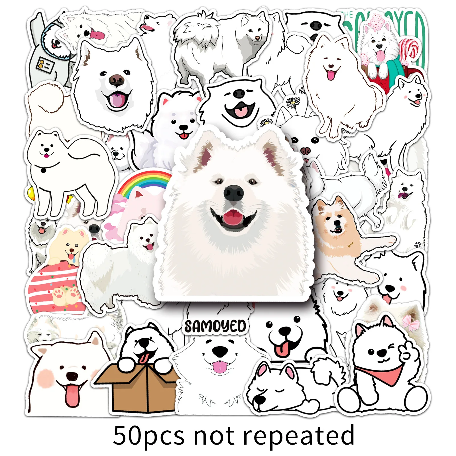 10/30/50PCS Cartoon Samoyed Cute Dog Sticker Graffiti iPad Helmet Car Water Cup Guitar DIY Wall Sticker Toy Decoration Wholesale