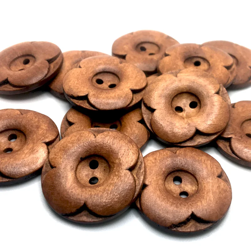 20 Stück/Packung 30mm Retro Blumenform 2-Loch DIY Holzknöpfe für Kleidung, Schals, Nähzubehör, Holzhandwerk CJCYNK339