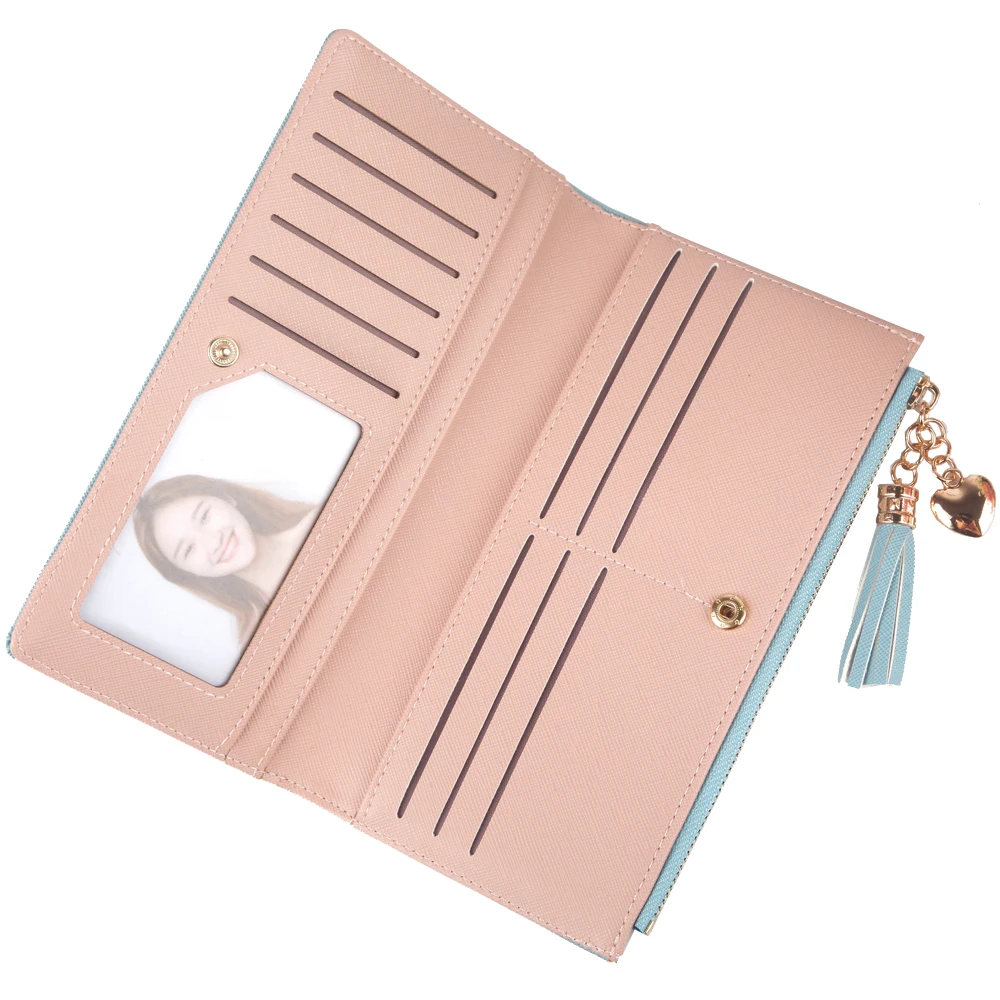 Fashion Long Wallet Slim Ladies Clutch High Quality Card Holder Buckle Tassel Leather Wallet