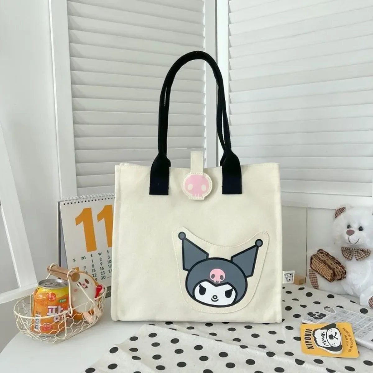 Hello Kitty Tote Bag Kuromi Book Handbag Miniso Large Capacity Portable Travel Storage Shoulder Bag