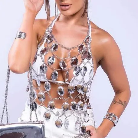 

Ручной работы с большими бриллиантами, ажурный жилет, топы на бретелях, европейский сексуальный бюстгальтер-цепочка, ювелирные изделия, кулон со стразами, вечерние топы, цепочка для тела