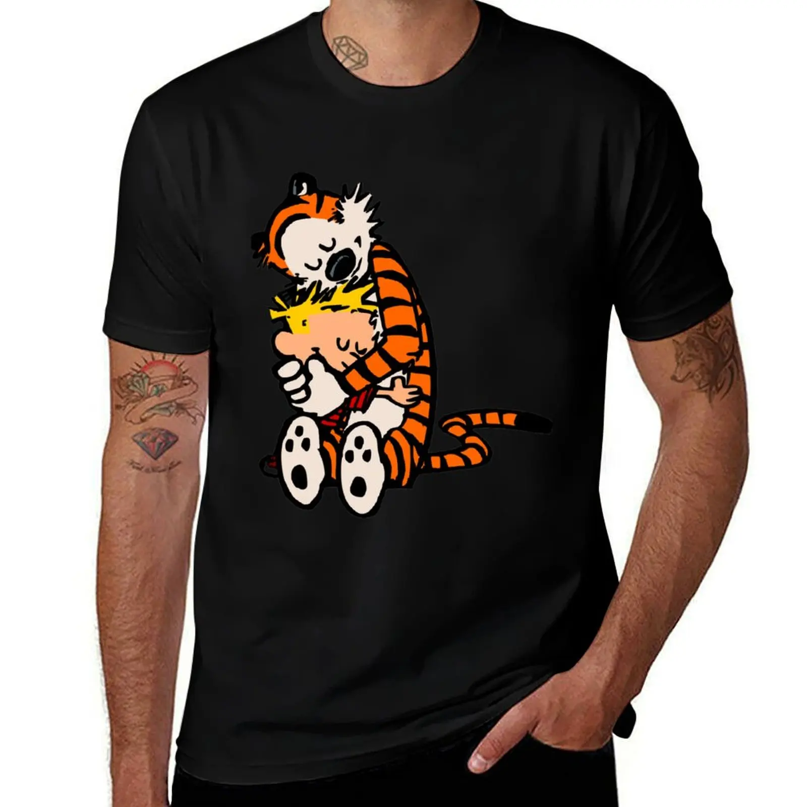 

and shirt t cotton funy shirts hug calvin t man 100% hobbes had tshirt T-Shirt anime graphic