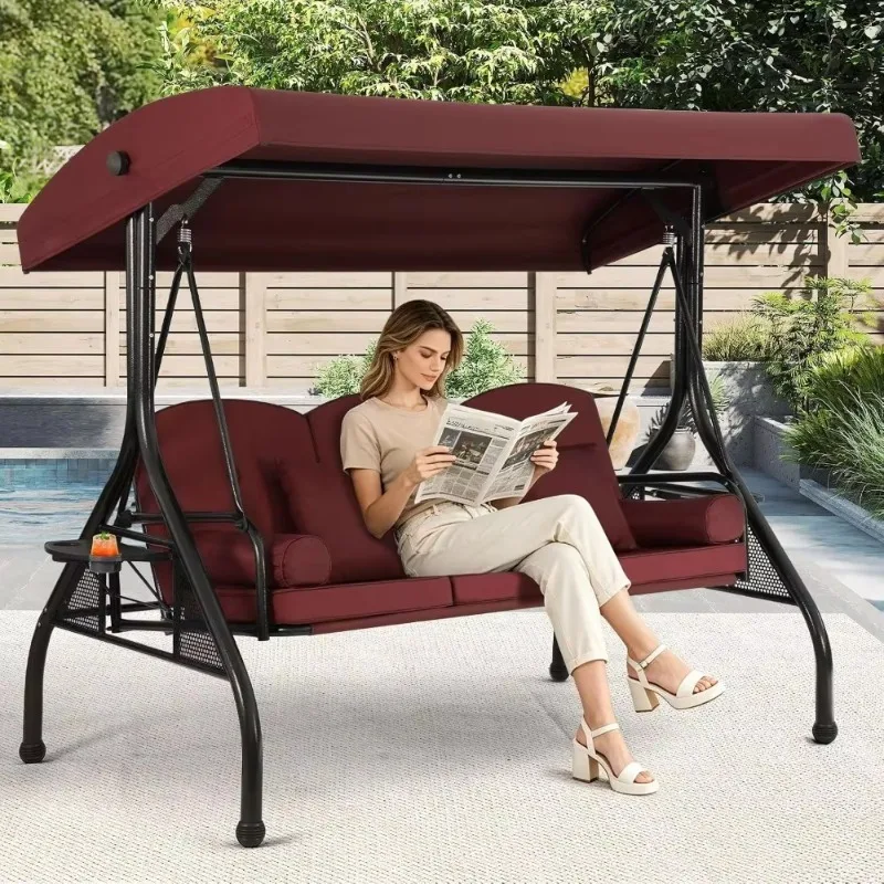 Adjustable Canopy Swing Bed For Adults - 800lbs, Removable Cushion, Cup Holder, Perfect For Outdoor Spaces
