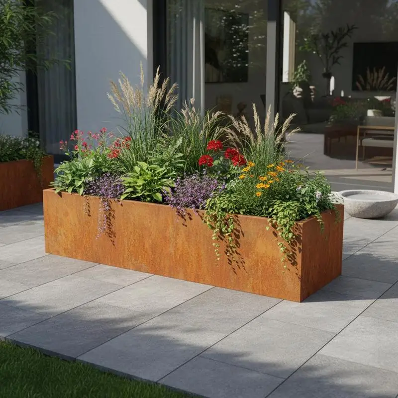 Jardinière surélevée, rouille, 600x80x45 cm, acier Corten