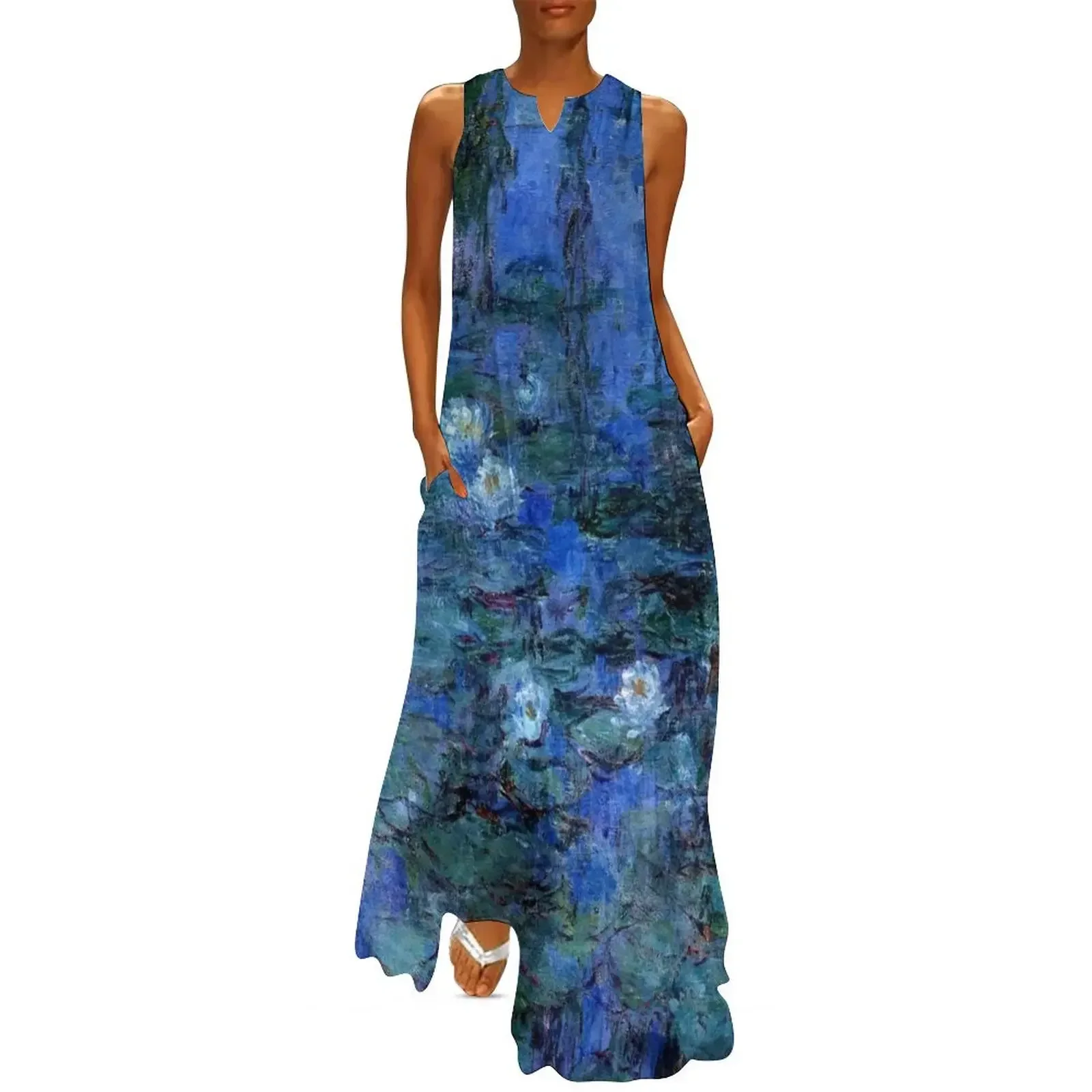 

Water Lilies Monet vibrant blue Long Dress wedding dresses for woman Clothing Summer dresses for women women party dresses Dress