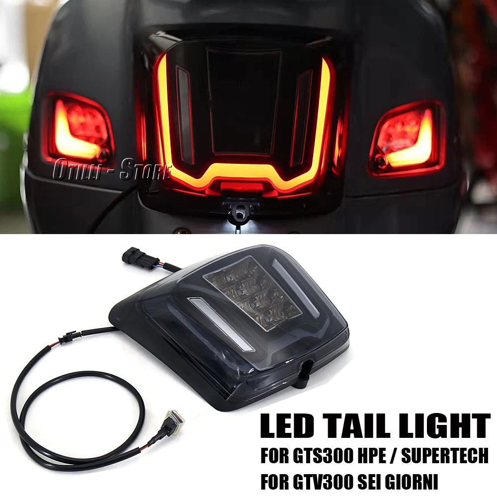 

For Vespa GTV300 Sei Giorni gtv 300 Motorcycle LED Tail Lamp Rear Brake Tail Run Light Smoky Black Lens Taillight GTS300 GTS 300