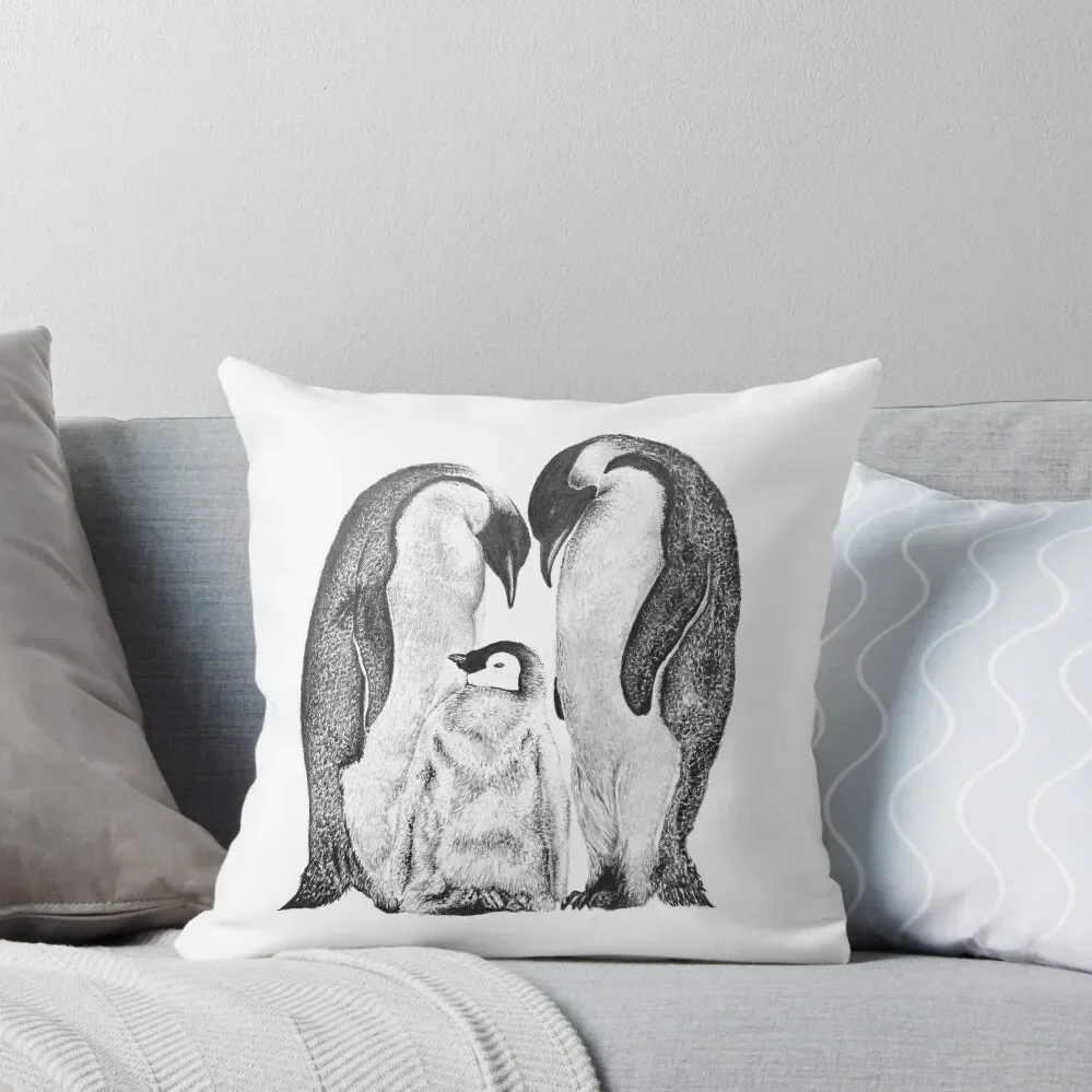 Family of penguins pencil graphite drawing Throw Pillow Rectangular Cushion Cover Cushions pillow