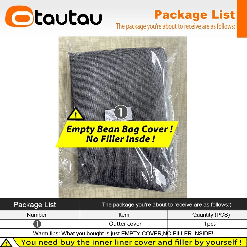 OTAUTAU Ooutdoor Waterproof Cotton Linen Bean Bag Cover SF399【No Filler Inside! You Need To Buy Filler By Yourself !】