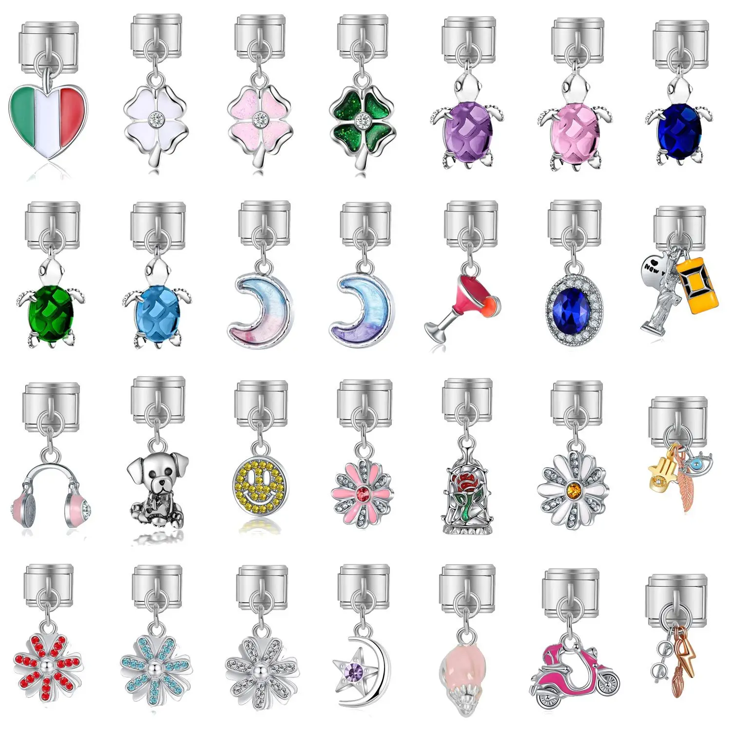 

New Fashion Hot Selling Colors Daisy Lovely Turtle Dog Charm Italian Link Fit 9mm Stainless Steel Bracelet Making DIY Jewelry