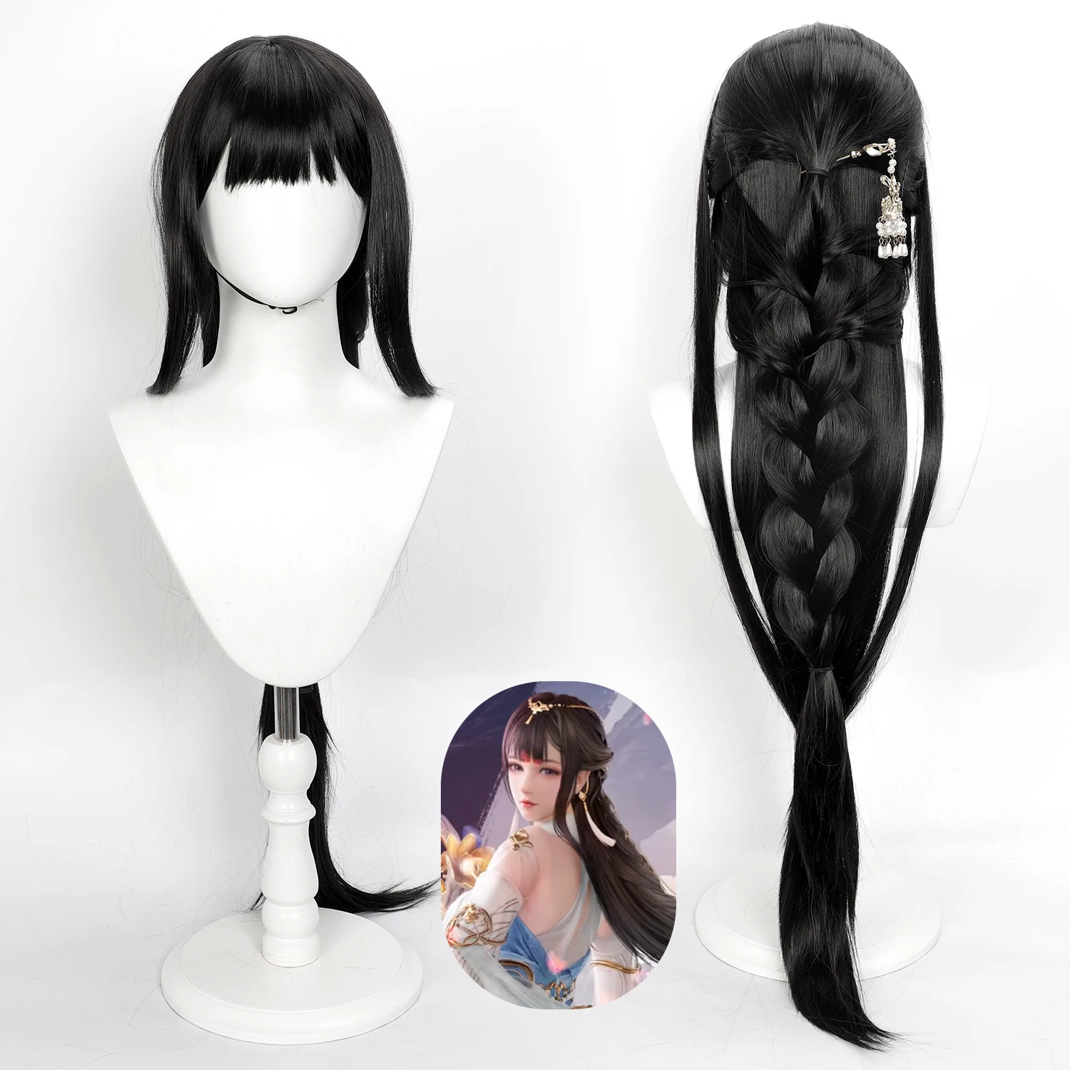 Cosplay Wig Naraka Bladepoint Anime Wig Zipingyin Silver Anime Game Role-Play Braided Ponytail Wig Long Female Synthetic Wig