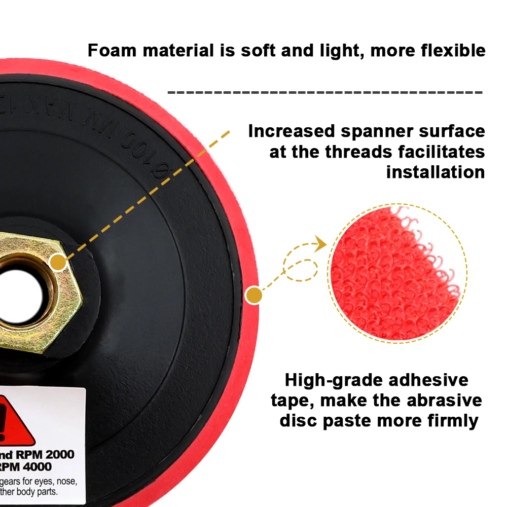 SHDIATOOL Dia100mm Foam Connector Backer Pad Plastic Velcro Polishing Pads Angle Grinder M14 5/8“-11 Thread 4inch Sanding Disc