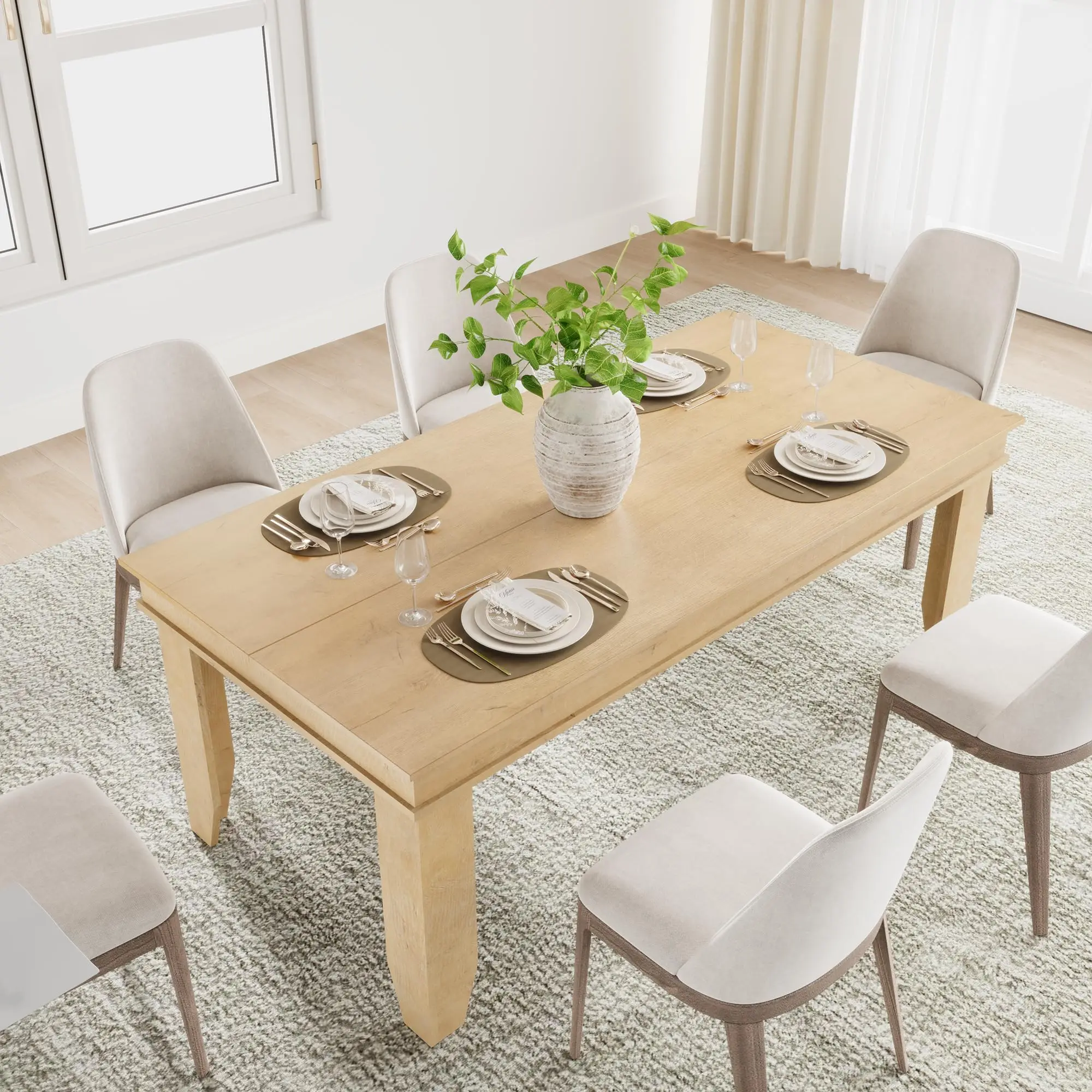 68.5 Inch Farmhouse Dining Table For 4-6, Rustic Rectangular Wood Kitchen Table With Thick Top, V-Shaped Legs For Home Dining