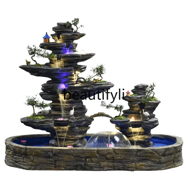 D178  flowing water fountain water feature, living room indoor feng shui wheel ornament landing, fish pond landscaping view