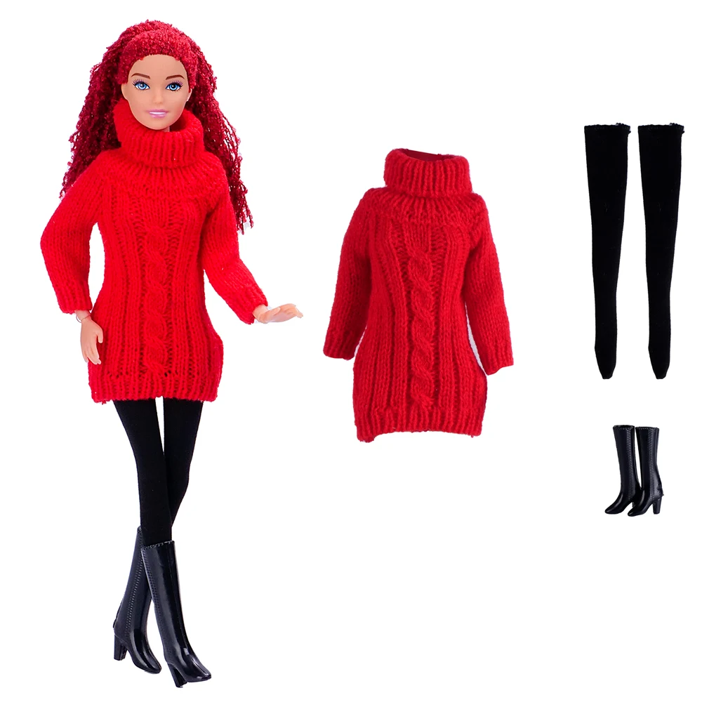 

Red Knitted Cotton Sweater For 30cm Doll Clothes Dolls Accessories 1/6 Doll Dress+Shoes+ Sock Handmade Doll Toys