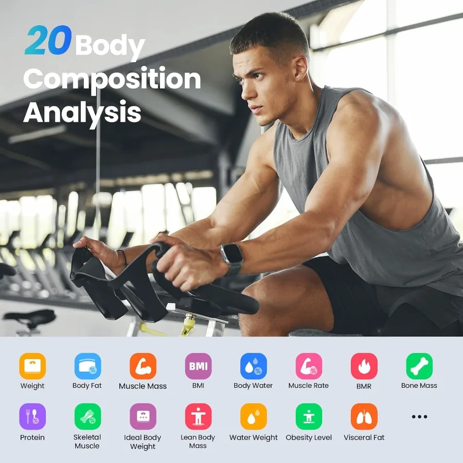 مقياس الحمام الرقمي الذكي لمراقبة الصحة الشاملة مع 20 متريًا للجسم بما في ذلك كتلة عضلات الدهون في الجسم وBomI