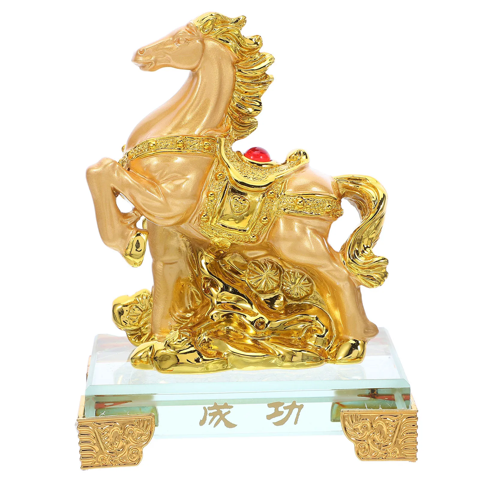 

Chinese Zodiac Horse Golden Resin Sculpture Desktop Ornament for Office Home Feng Shui Decor Gold Horse Resin Ornament