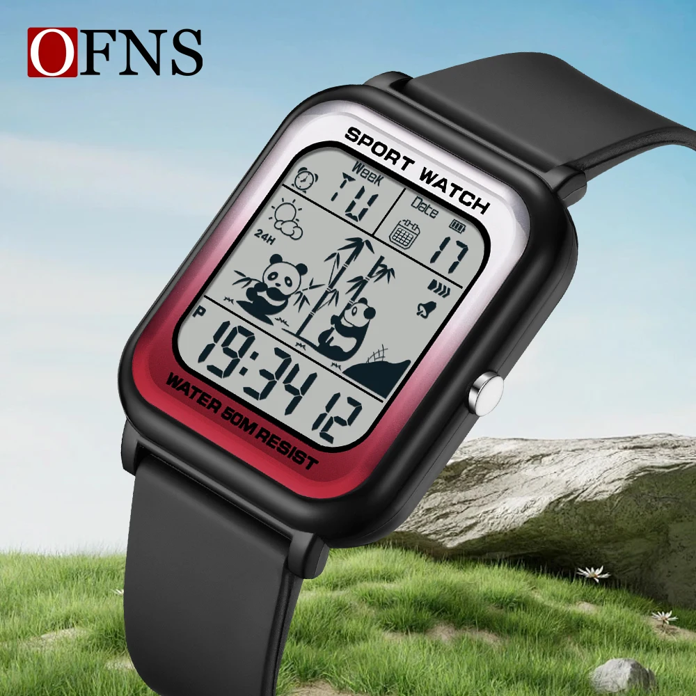 OFNS Fashion Men\'s Electronic Sports Watch Rectangular Dial Design Digital Movement New Timing Code Watch Men Lady Student Watch