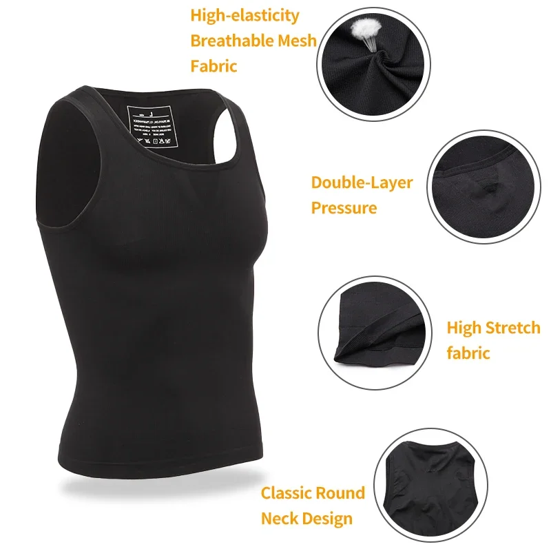 Mens Compression Shirt Slimming Body Shaper Vest to Hide Abdomen Shapewear Vest Fit Abs Undershirts Summer Flat Belly Clothes