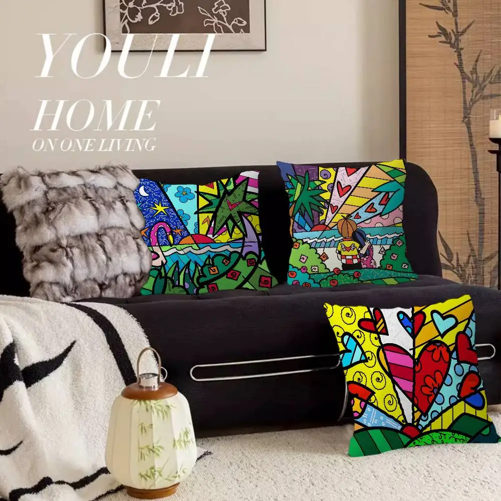Colors R-Romero B-Britto Art Pillow Cover For Bedroom Room And Living Room Sofa Decorative Cushion Cover