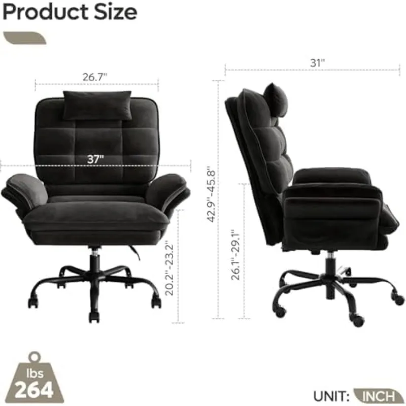 Criss Cross Chair with Flip-Up Armrests and Headrest, 135° Reclining Swivel Executive Chair with Side Pockets, Big and