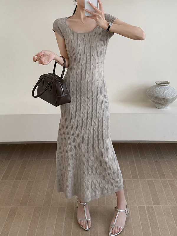 Pure Desire Sexy Square Ne ort Sve Knitted Dr Women's Summer High-End Slim Fit Midi Skirt Bodycon Dr