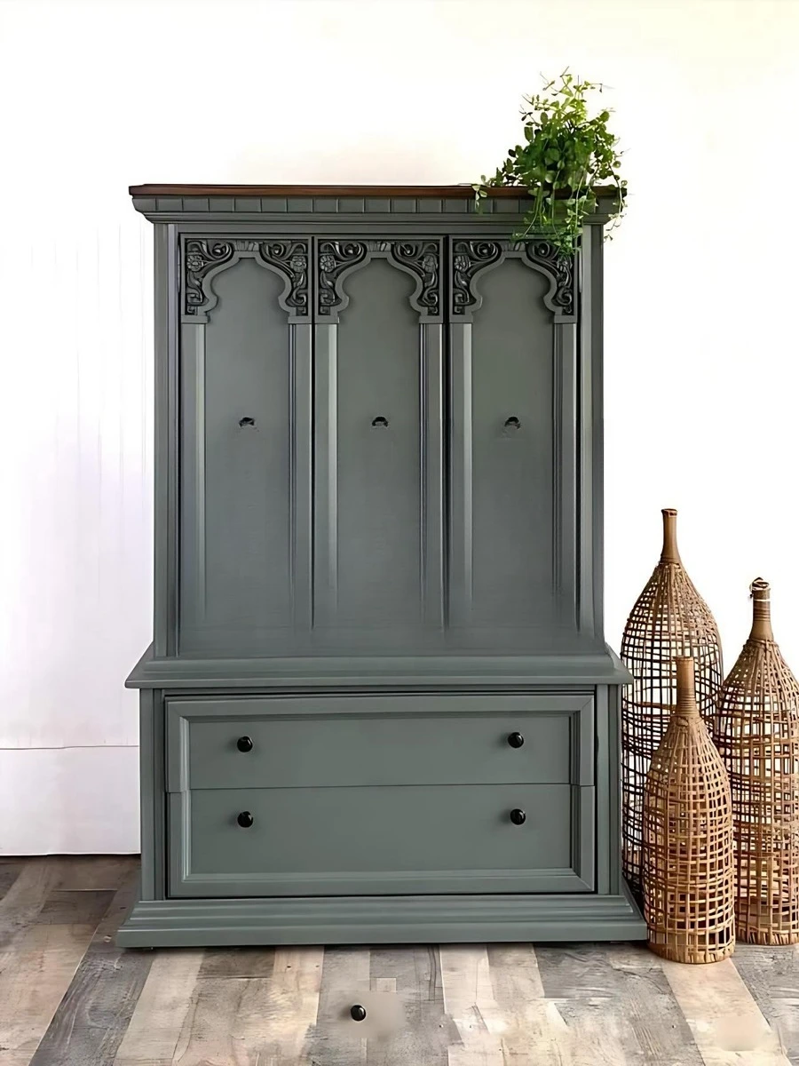 

Французский винтажный шкаф из цельного дерева с резьбой по цветку, старинный шкафчик для хранения в спальне