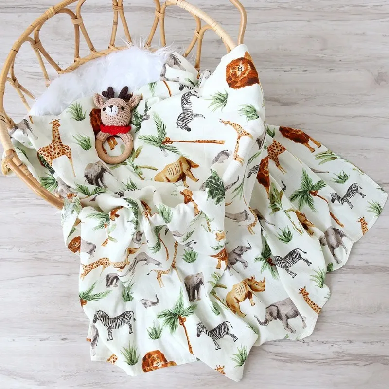 Farm Print Muslin Swaddle Bamboo Cotton Baby Blankets Newborn Receiving Blanket Super Soft  2 Layers Blanket Shower Wrap