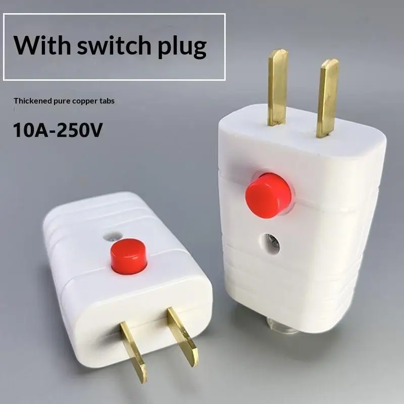 NEW SALE 2 Prong Electric Power Plug With On Off Switch And Thick Pure Copper Pins 10A 250V For Home Office Daily Use