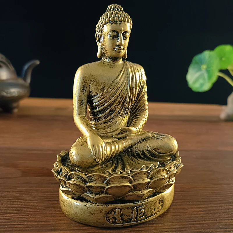 10cm Bronze Sakyamuni Buddha Statue Figurines Ornaments Resin Craft Feng Shui Meditation Buddha Sculpture Home Office Decoration