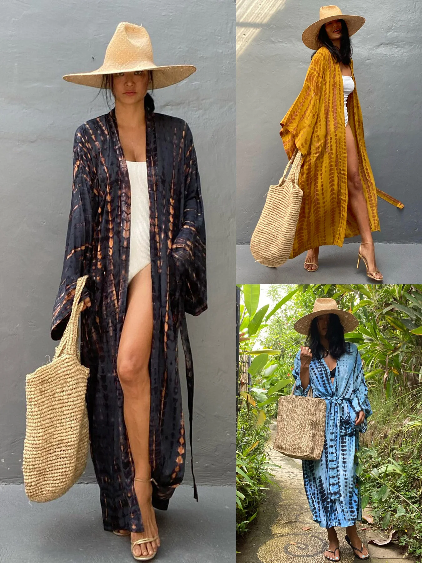 Womens Rayon Beach Blouses Kimono Cardigan Long Bikini Cover Up Bathing Suit Summer Outfit