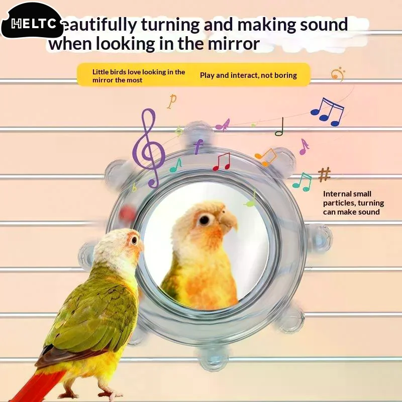 Colorful Ball Parrot Mirror Wear Resisting Spinning Puzzle Bird Perch With Bell Bite Resistant For Bird Cage