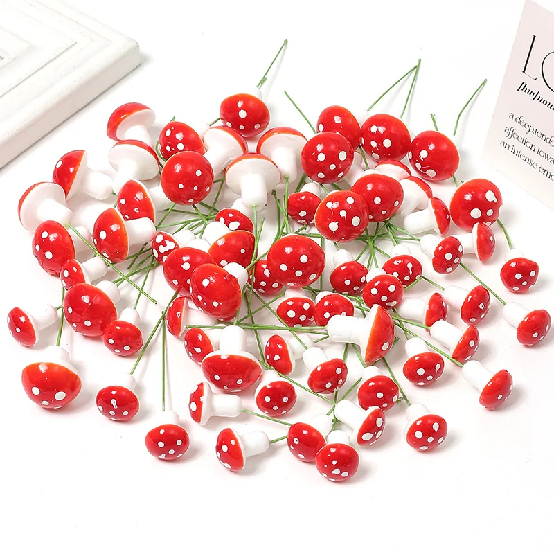 30/50pcs/Lot Mini Plastic Mushroom Artificial Flowers For Home Decor Christmas Ornaments New Year 2023 Cake Gifts Box Decoration