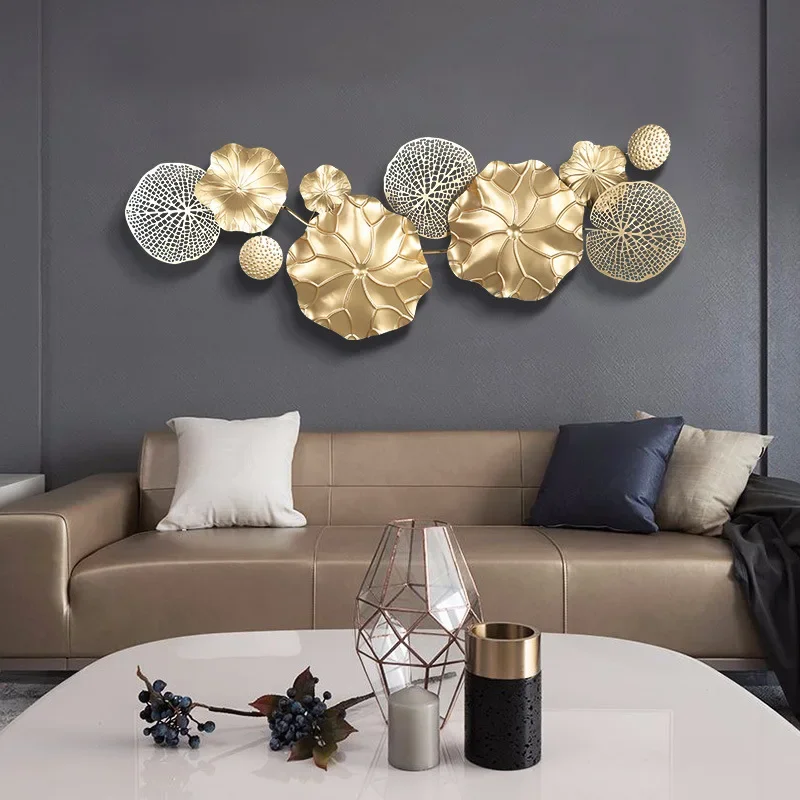 

light luxury wind lotus leaf flower wall hanging metal wall, living room background wall, entrance wall decoration creati