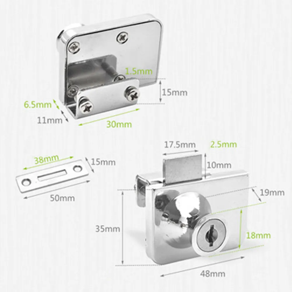 New Practical Door Lock Wine Cabinet Locks 1 Pc Display For 5-8mm Glass Set Showcase Sliding Glass With 2 Pcs Keys