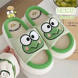 Sanrios Anime Kero Kero Keroppi Flax Slippers Summer Non-Slip Home Bath Slippers Beach EVA Flat Shoes Parent Child Slippers