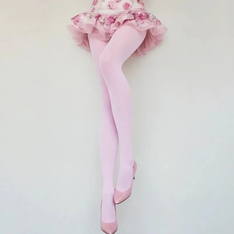 80D Colored Long Socks Women Sweet Purple Solid Color Breathable Comfortable Pantyhose Thin Lolita Stockings Opaque Matte Tights
